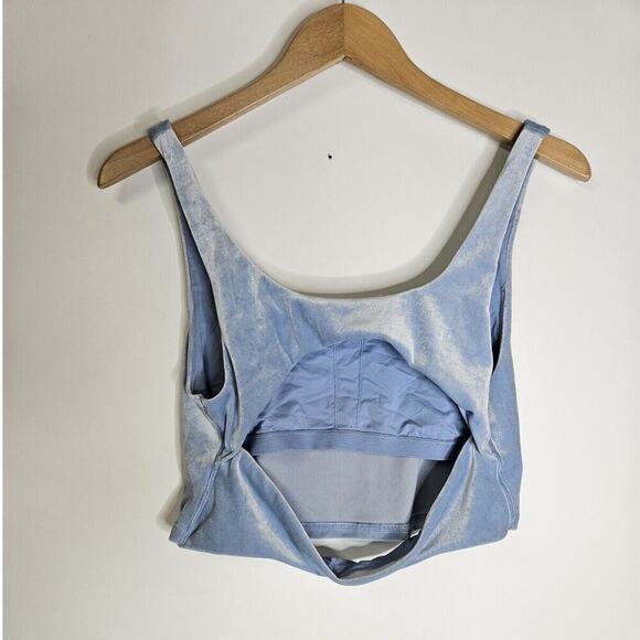 Athleta Large Baby Blue Velvet Cut Out Crop Top Stretch - Picture 2 of 4